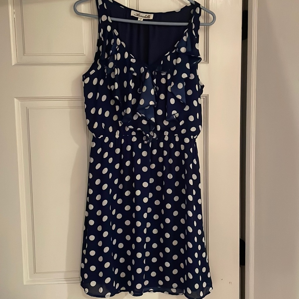 Mini blue and white polka dot dress from Francesca’s
